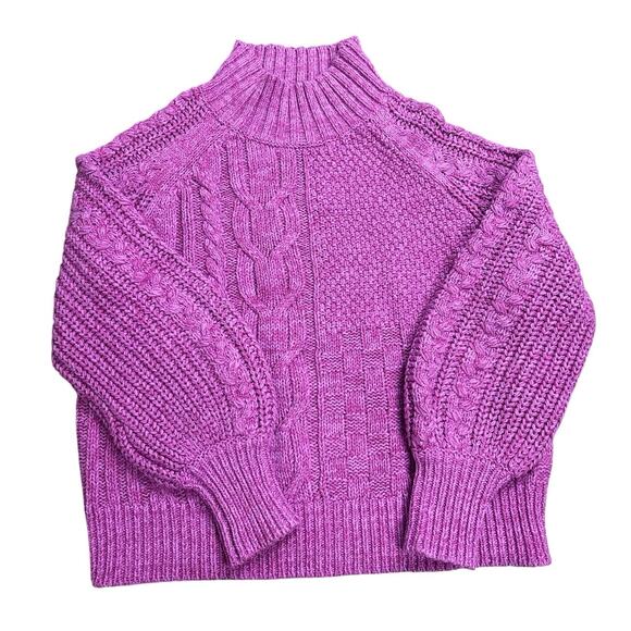 Sundance Pink Cable Knit Chunky Sweater PM Petite Mock Neck Boho Cozy Knit - Picture 1 of 7